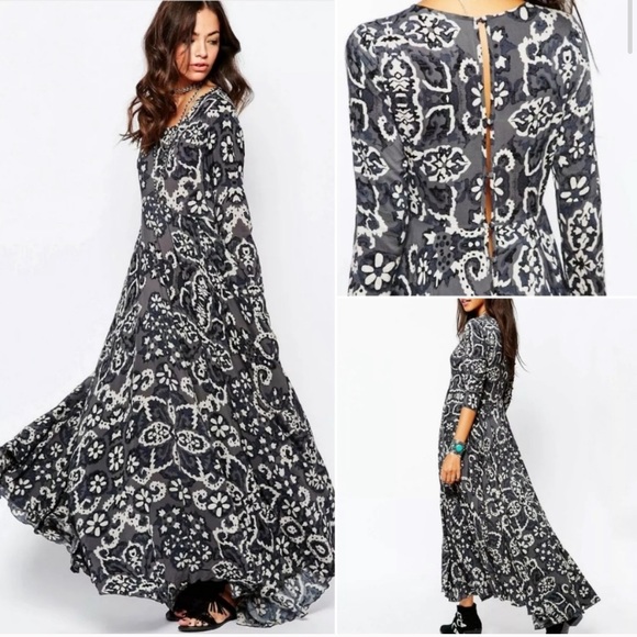 Free People Dresses & Skirts - Free People First Kiss Gray Floral Maxi XS